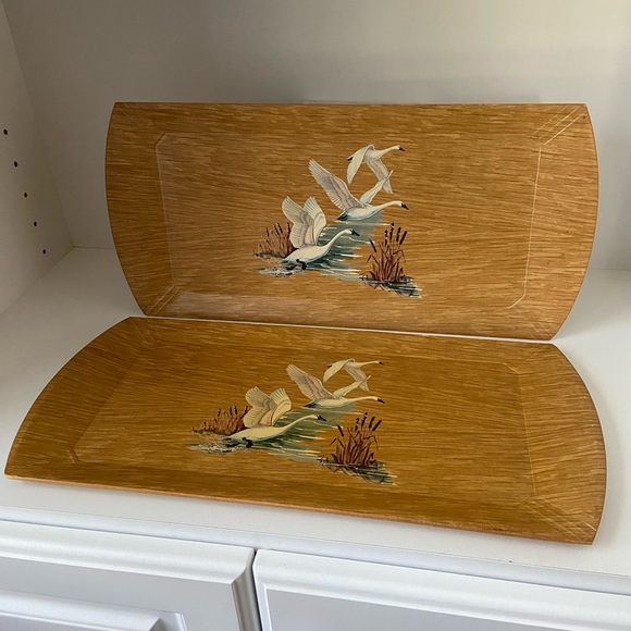 Dining Vintage De Luxe Wood Lap Trays Set Of 4 With